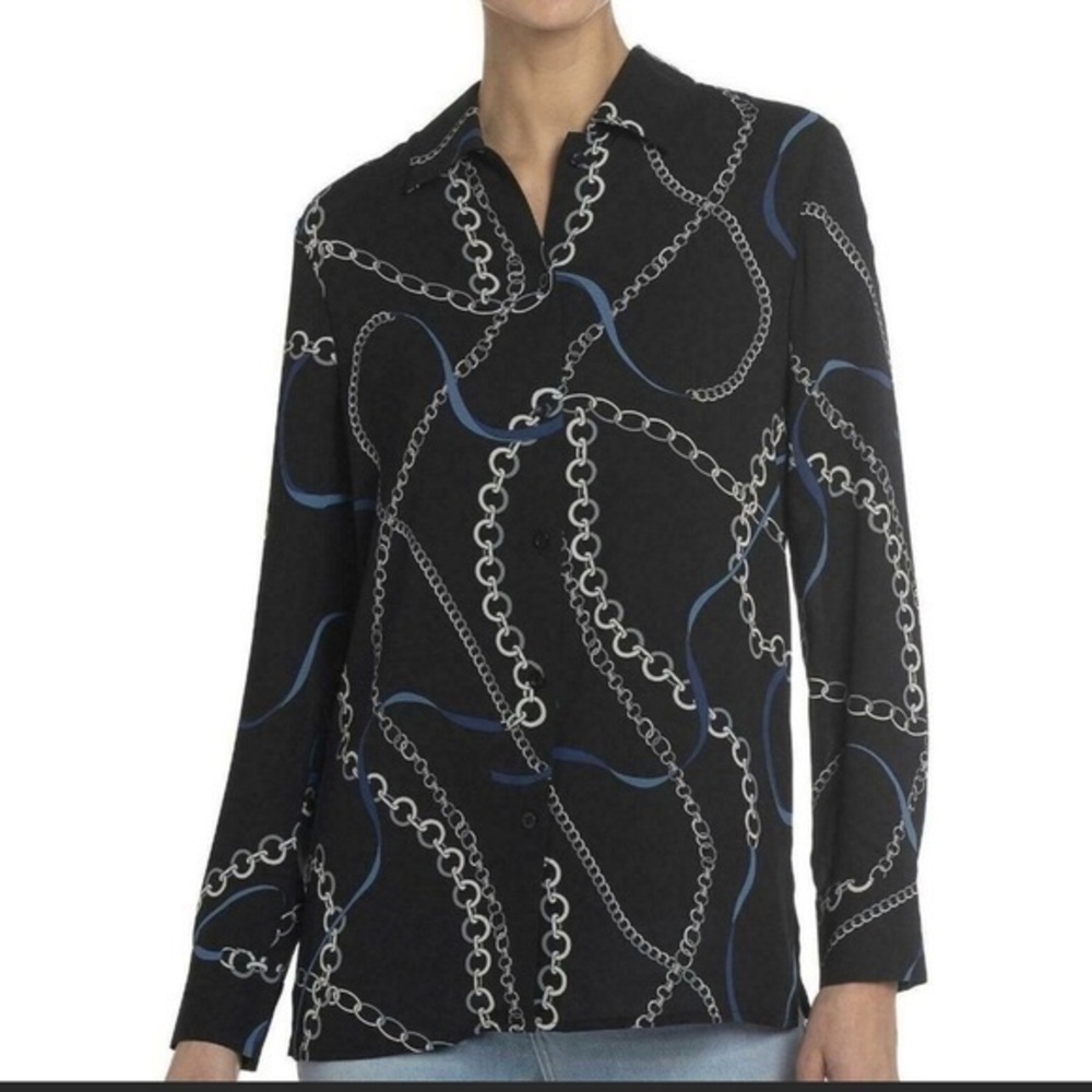 CHELSEA & THEODORE Navy Chain link print blouse